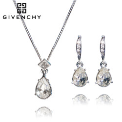 Givenchy/纪梵希 简约风银色水滴 施华洛世奇人造水晶项链耳坠套装 60468660