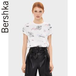 Bershka 巴适卡 02428443256 女士字母印花短袖T恤