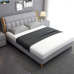 中派 床 北欧床实木布艺卧室双人床 * 1.8*2.0标准床+床垫+床头柜1个