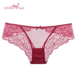 Allure Pink透明性感新款女士内裤 无痕舒适蕾丝裤头女式三角裤(红色 L)