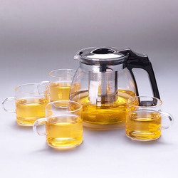 禾艾苏（heisou）玻璃大容量家用茶具 1000ml茶壶 4个150ml茶杯