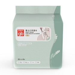 gb好孩子 婴儿湿巾 宝宝 新生儿 儿童 口手湿纸巾 金装手口湿巾 25片*8包 (便携装) *12件