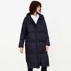 考拉工厂店连帽羊毛收口加长女式羽绒服