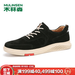 木林森（MULINSEN）皮鞋户外休闲鞋时尚板鞋男牛皮工装鞋 黑色 40码 SL97304