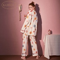 Gukoo 果壳睡衣女春秋长袖小花翻领套装可外穿家居服睡衣女春