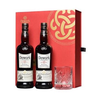 再降价：帝王（Dewar's）洋酒 二次陈酿威士忌12年调配苏格兰威士忌 新年礼盒700ml 送玻璃杯 *3件