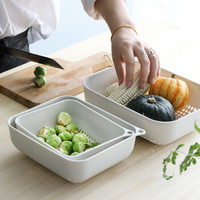厨房果蔬收纳蓝三件套创意家用洗菜盆洗水果篮塑料镂空沥水篮