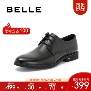 BELLE/百丽专柜牛皮革商务正装男皮鞋婚鞋5TV01CM8 黑色 40