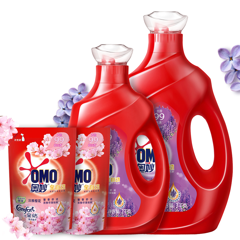 omo 奥妙 全自动怡神薰衣草洗衣液套装 3kg 2kg 480g*2