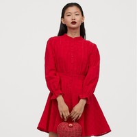 H&M 0815582 女士泡泡袖连衣裙 红色