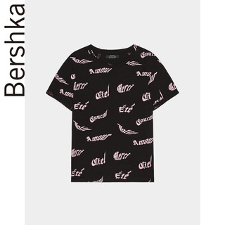 Bershka 02428443040 女士字母印花T恤 黑色