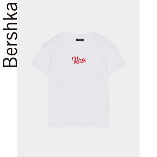 Bershka 巴适卡 07508987250 女士字母图案纯棉白色短袖