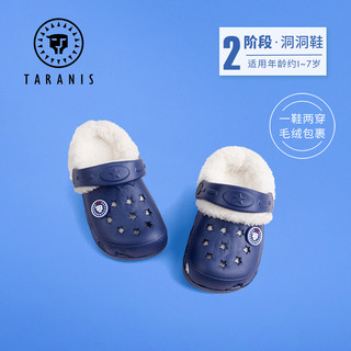 TARANIS 泰兰尼斯 儿童加绒洞洞棉拖鞋 1194209001 蓝色 21 鞋内长约14.0cm
