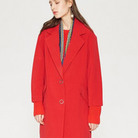 【热销尖货】气质优雅茧型九分袖中长款女式风衣外套 XL 甜椒红