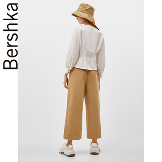 Bershka 00935777712 女士复古收腰V领白衬衫