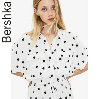 Bershka 巴适卡 00359513060 女士工装款收腰衬衫波点连衣裙