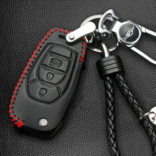 华饰 雪佛兰钥匙包 适用于创酷爱唯欧赛欧3科鲁兹掀背钥匙套牛皮手缝钥匙包套 B款 折叠两键 黑色红线现做