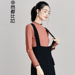 尚都比拉（Sentubila） 百搭花边半高领针织T恤女2019新款纯色打底上衣 174T0718336 棕红色 XL