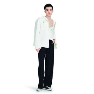 XIMONLEE2018秋冬系列 纯白不规则袖衬衫背带外套 S