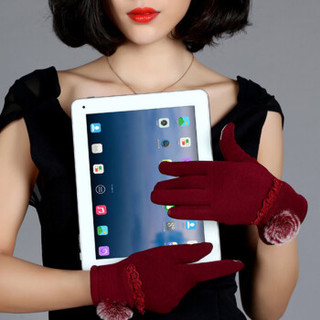 MAXVIVI 手套女 时尚保暖不倒绒触屏手套 WST743209红色
