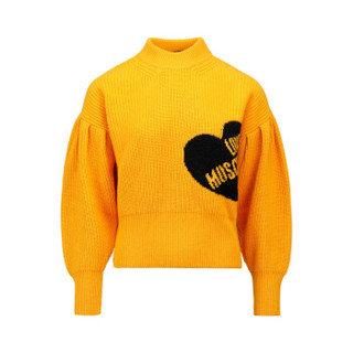 LOVE MOSCHINO 莫斯奇诺 黄色心形图案logo标泡泡袖毛衣 W S G85 20 X 9001 I84 46 女款