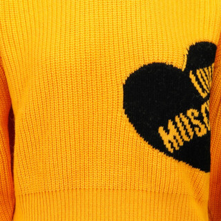 LOVE MOSCHINO 莫斯奇诺 黄色心形图案logo标泡泡袖毛衣 W S G85 20 X 9001 I84 46 女款