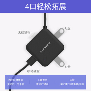 蓝盛（lention）USB3.0分线器 高速4口HUB集线器扩展延长线 笔记本电脑台式机一拖四多功能转换器 1米