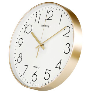 Timess 挂钟 钟表客厅时钟卧室石英钟挂表静音细边设计P30-3香槟金