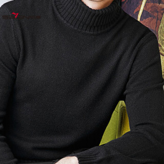 柒牌（SEVEN）高领羊毛衫 男士冬季韩版打底衫青年黑色套头修身纯色毛衣 115Y68290 黑色 185
