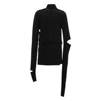 设计师品牌 XIMONLEE 纯黑 露肩 不规则袖 拼接 毛衣 S