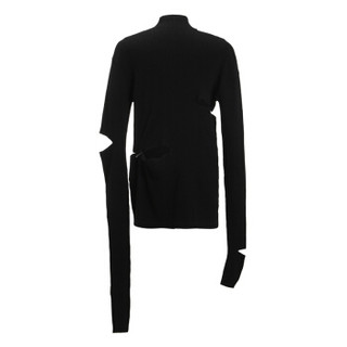 设计师品牌 XIMONLEE 纯黑 露肩 不规则袖 拼接 毛衣 S