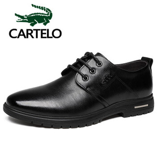 卡帝乐鳄鱼（CARTELO）男士皮鞋英伦商务休闲鞋牛皮透气低帮系带男鞋9167 黑色 41