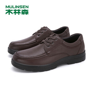 木林森（MULINSEN）男鞋时尚牛皮加绒保暖系带休闲鞋男士商务皮鞋 棕色 42码 SA97143