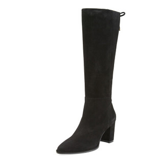 STUART WEITZMAN 斯图尔特·韦茨曼 女士黑色羊皮低跟长筒靴 HETTIE BLACK SUEDE 39