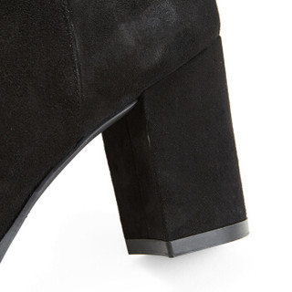 STUART WEITZMAN 斯图尔特·韦茨曼 女士黑色羊皮低跟长筒靴 HETTIE BLACK SUEDE 39