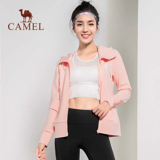 骆驼 CAMEL Y9W1U8607 骆驼女士长袖连帽运动外套  女士修身显瘦透气户外出行瑜伽服饰 珊瑚粉 L