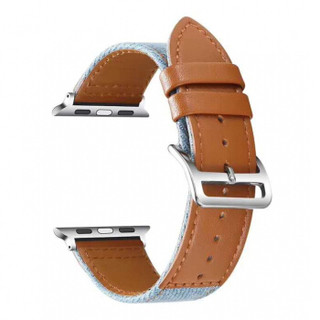 ESCASE 苹果手表表带 iwatch Series1/2/3/4/5拼色撞色系真皮表带适用42/44mm 牛仔浅蓝