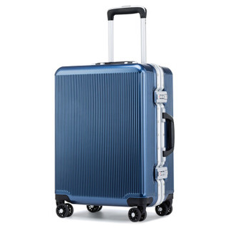 卡拉羊铝框拉杆箱20英寸可登机行李箱男女万向轮旅行箱商务出差密码箱子CX8635深海蓝
