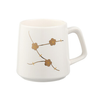 承文阁 梅花马克杯 陶瓷杯  创意牛奶杯 咖啡杯 情侣杯 早餐杯茶杯 可定制 白色C-B167