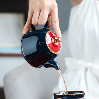 苏氏陶瓷 SUSHI CERAMICS 茶具套装高白土手工描金茶杯子大荷花茶盘茶托礼盒套装