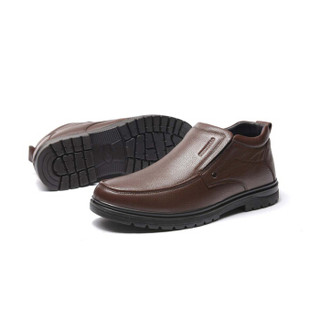 富贵鸟（FUGUINIAO）商务休闲棉鞋套脚英伦男士皮鞋短靴D706121C 暗棕 40