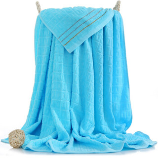 三利纯棉素色良品毛巾被 缎档回型毛毯 居家办公午休四季通用盖毯 单人150×200cm 天蓝色