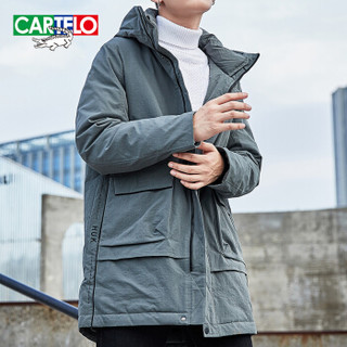 卡帝乐鳄鱼(CARTELO)羽绒服男加厚中长款2019冬季新品男士连帽休闲保暖外套男装上衣 浅绿色 M