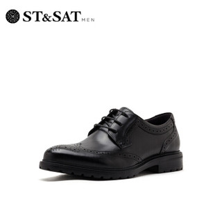 星期六男鞋（ST&SAT）头层牛皮革英伦男士商务皮鞋休闲潮鞋男 黑色 41