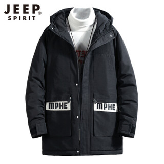 吉普 JEEP 棉衣男士冬季新款时尚纯色连帽大口袋工装棉衣外套 DM992 黑色 2XL