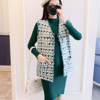 MAX WAY 女装  2019韩版孕妇小香风马甲洋气套装冬新款时髦裙子套装QDmw0746 绿色套装 均码