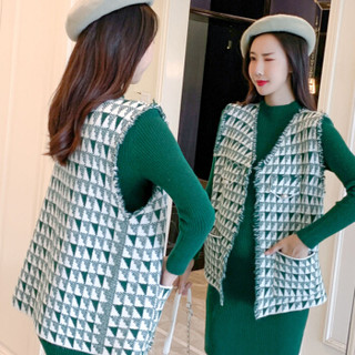 MAX WAY 女装  2019韩版孕妇小香风马甲洋气套装冬新款时髦裙子套装QDmw0746 绿色套装 均码