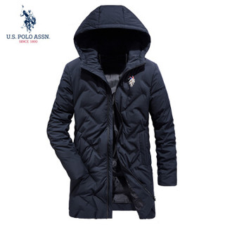 U.S.POLO ASSN.羽绒服男中长款连帽保暖青年2019冬季新品白鸭绒休闲加绒加厚外套男装 6194117167 黑色 2XL