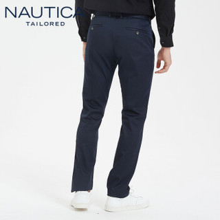 NAUTICA 诺帝卡 2019秋冬新款刺绣直筒西裤男士商务休闲长裤子纯色经典 NXK96271 藏青 38(185/96B)