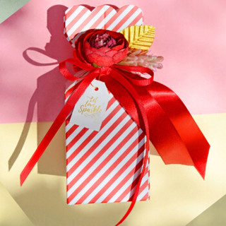喜糖果盒 成品内含费列罗德芙巧克力礼盒 浪漫欧式婚礼聚会蛋糕盒10个 大号红色条纹花瓶盒 含糖575g